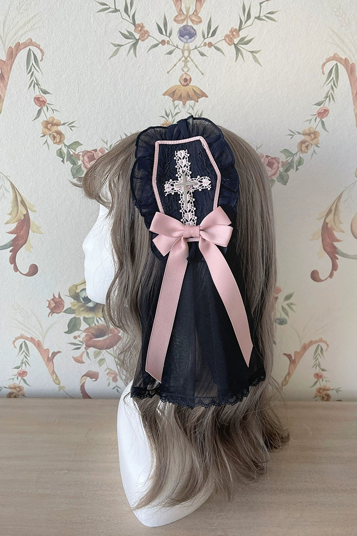 Alice Girl~Cross Maiden~Gothic Lolita Hair Clips Veil Headbow black-pink  