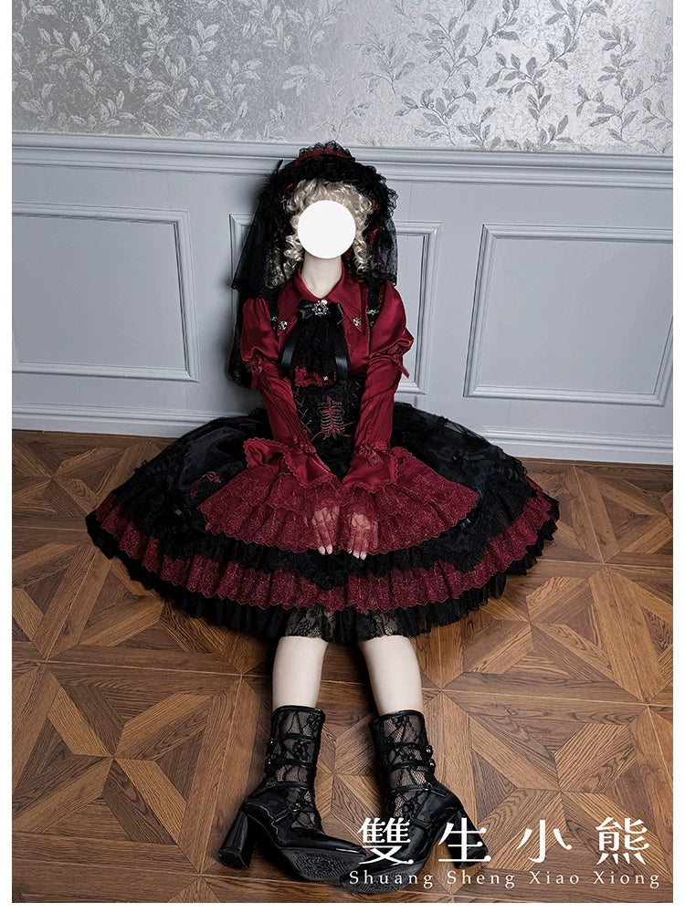 Dark Fog Feast - Gothic Lolita Bust-support Strap Dress, Lace & Cross 45256:842541