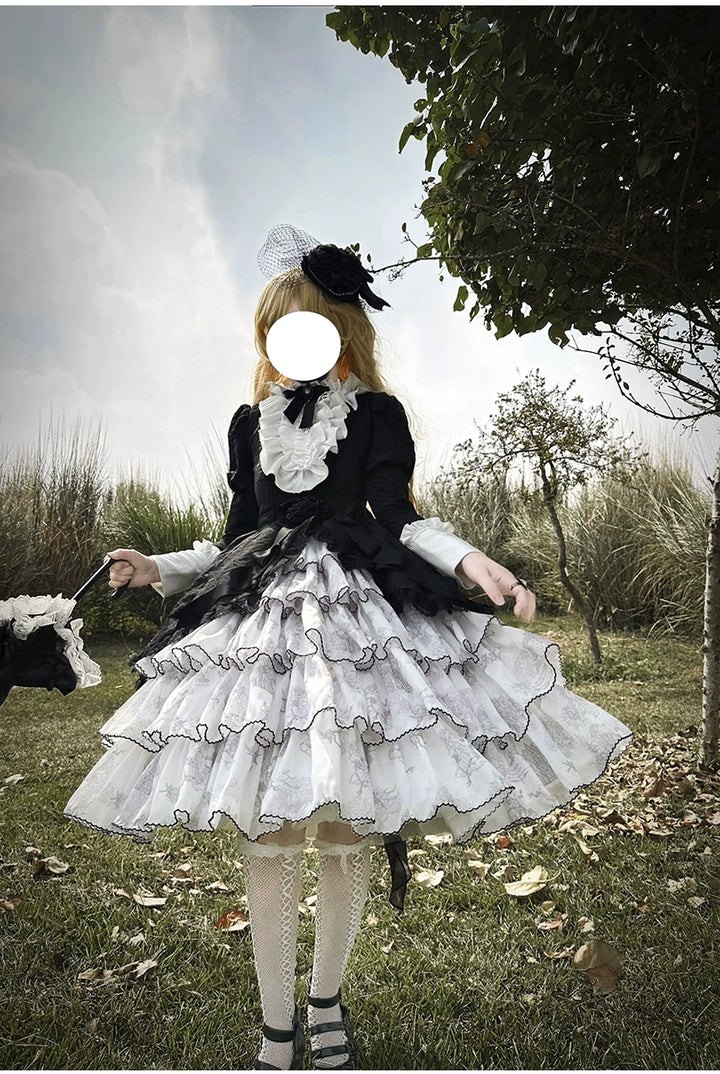 Buling Moon~Vintage Elegant Lolita OP Dress Black White Dress   