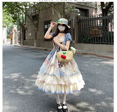 (BFM)Shuangsheng Dream Island~Country Lolita Dress OP Bouquet Embroidery   