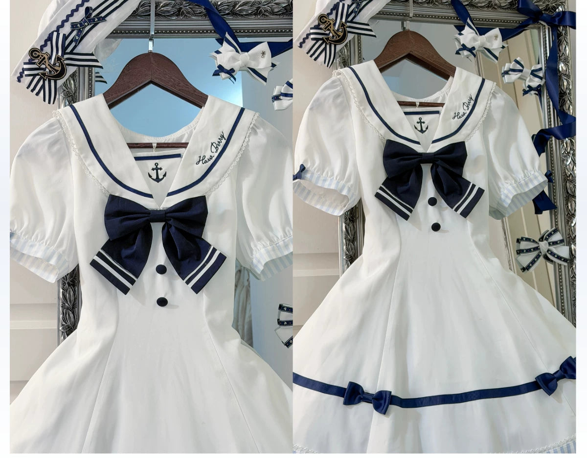 Little Sea Breeze - Summer Sailor Lolita OP Dress with Detachable Bow 45712:859195