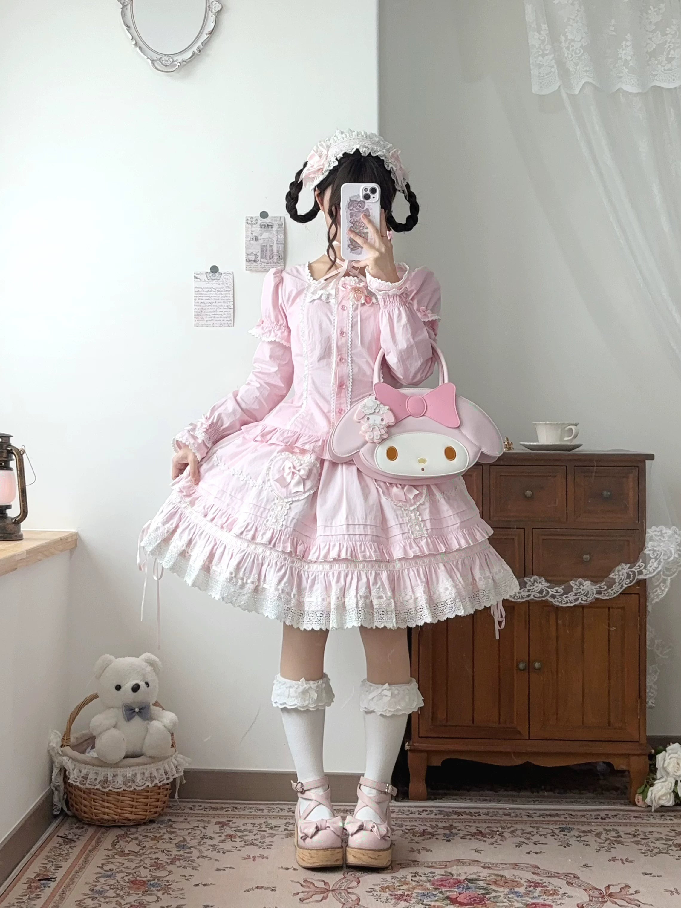 Haruhime Momoko - Old School Lolita Blue Cotton Blouse, Cross Halter Neck 45749:860733