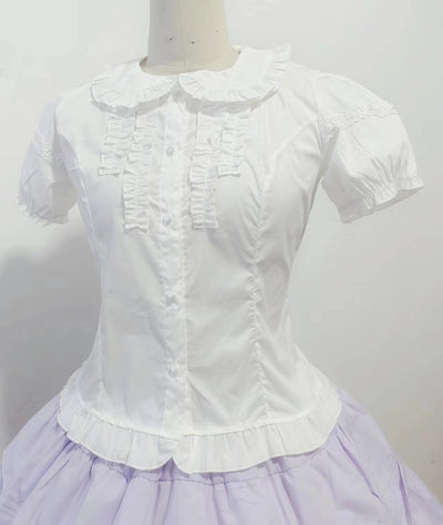 Sweet Angel~Daily Lolita Splicing Sleeve Shirt S white short-sleeved shirt 