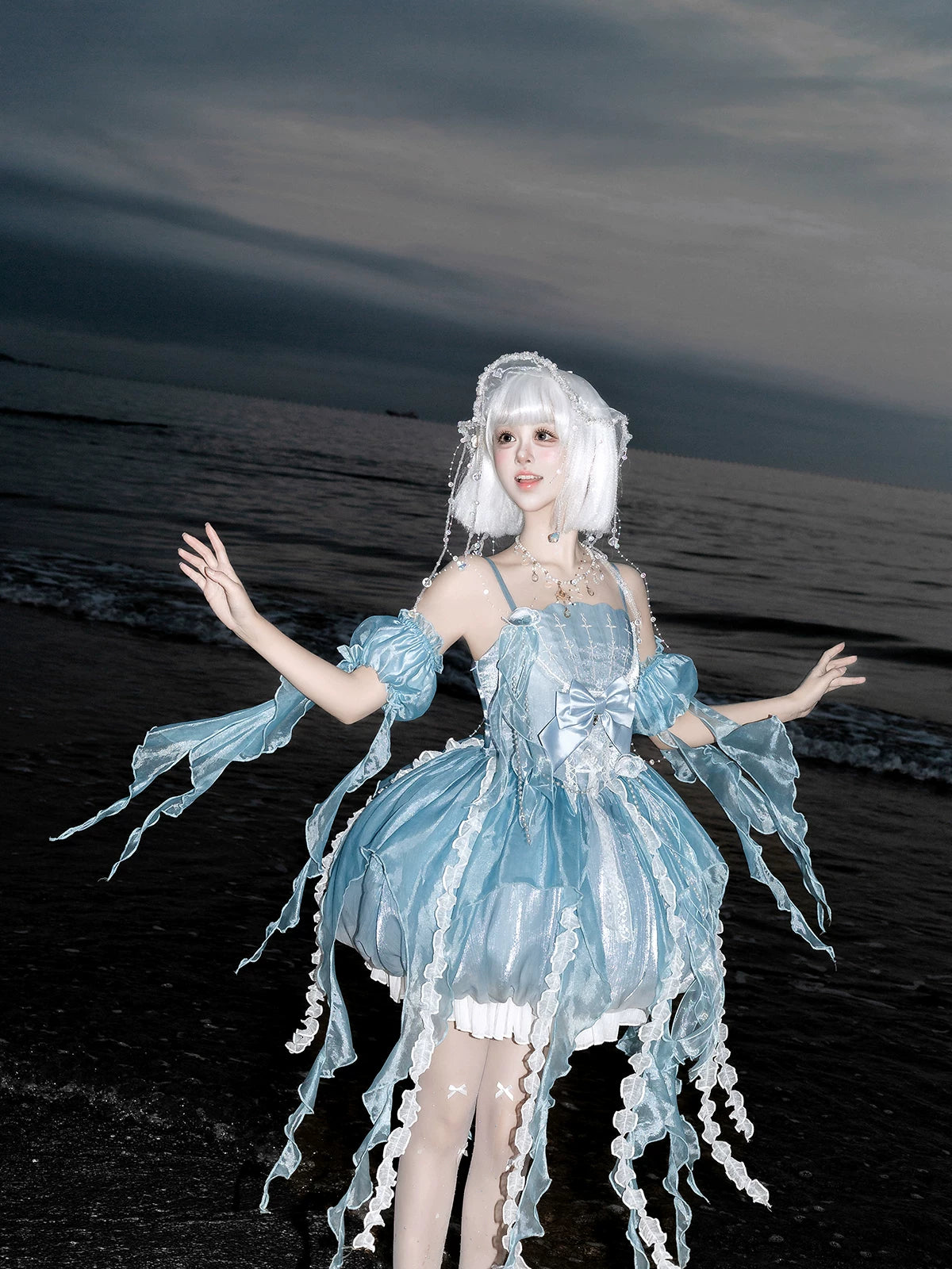 Dreaming Jellyfish - Sweet Lolita JSK Dress, Shell-shaped Neckline and Bubble Hem 45834:864400
