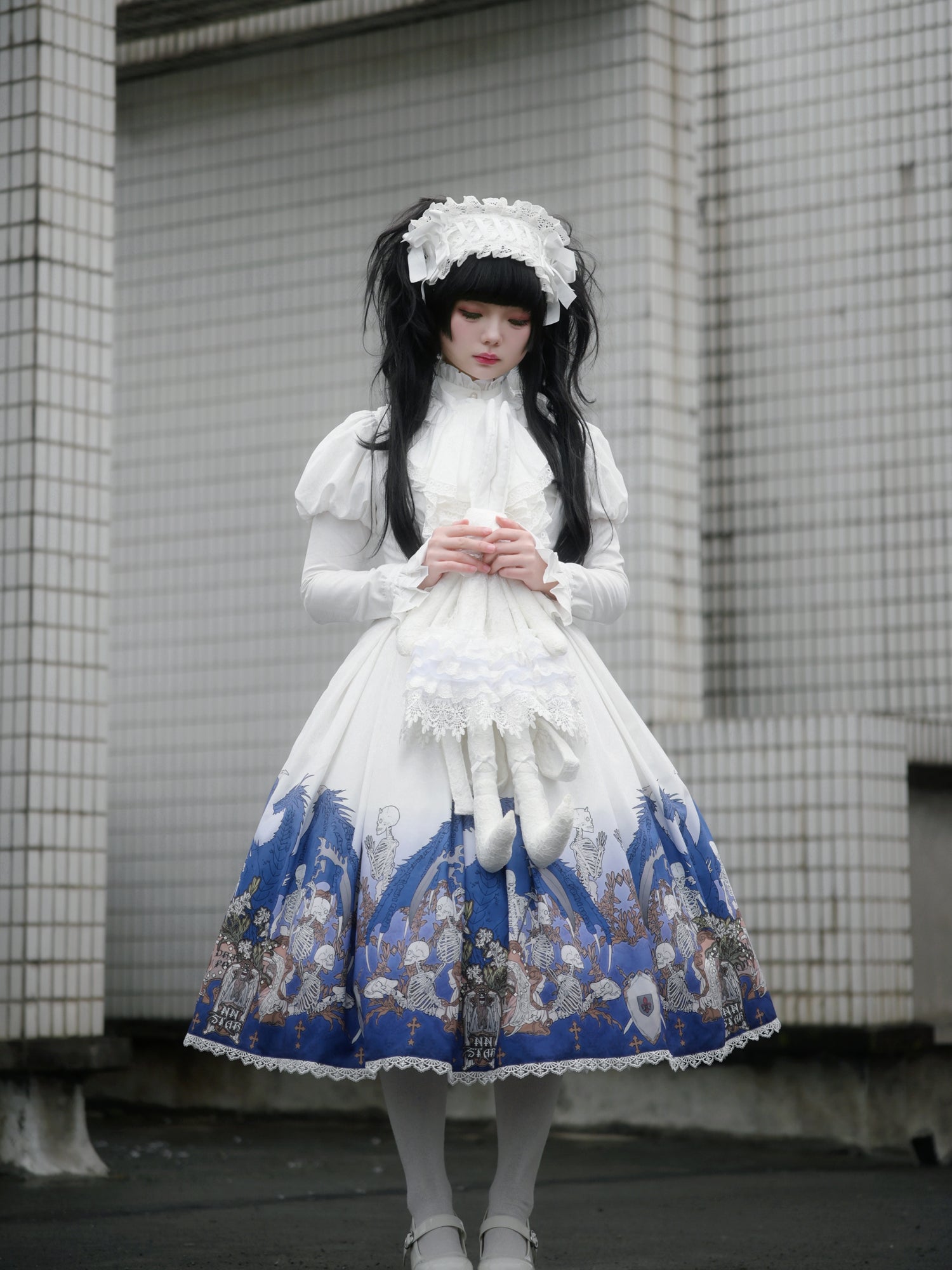 Nn Star - Dragonbone Lily - Dragon Skeleton Print Gothic Lolita Bust-supporting JSK and BNT 42664:748577