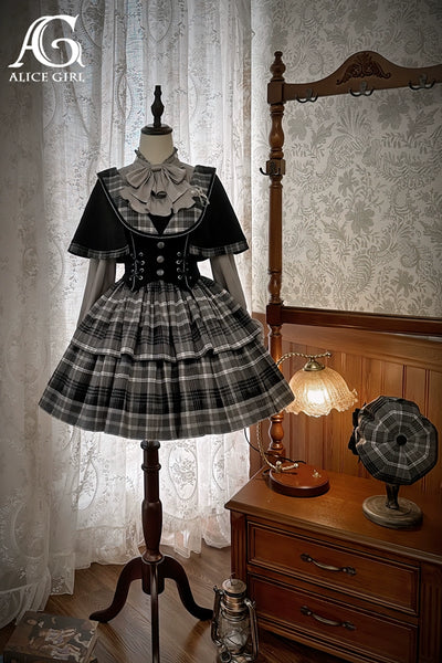 (BFM)Alice Girl~Academy Lolita Dress Detective School Melod Cape and JSK 120 (kid size) black grey (cape+JSK) 