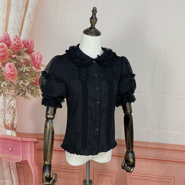 DMFS Lolita~Lollipop~Sweet Lolita Shirt with Double-Layered Puff Sleeves