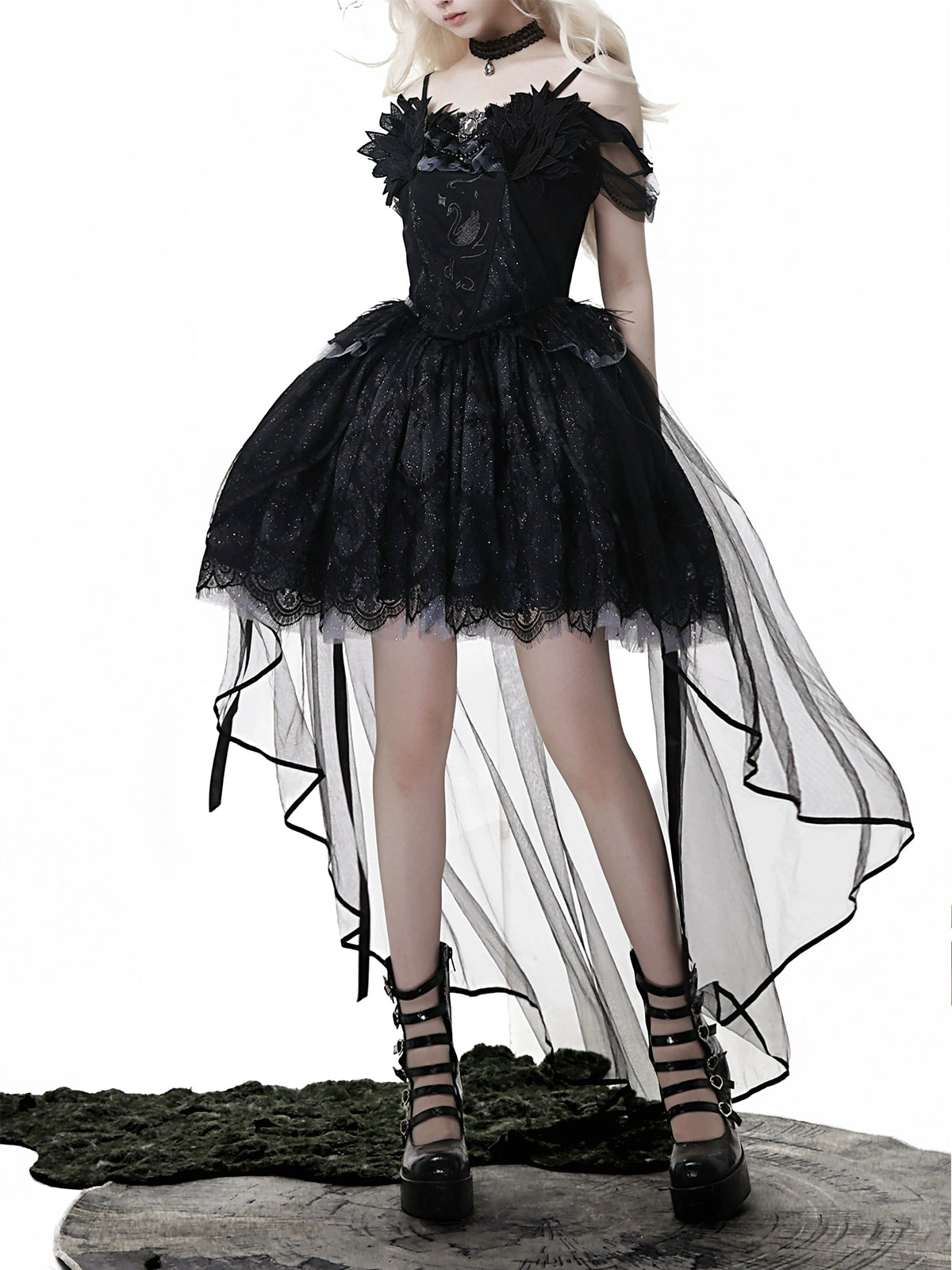Your Princess - Star Swan Dream - Black Gothic Lolita JSK Dress, Swan Embroidery 43363:798592