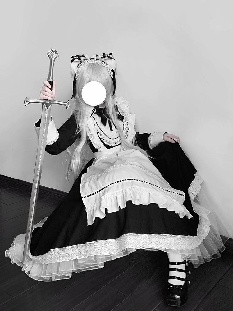 Hezi's Cat Haven~Black Cat Butler~Maid Lolita OP Dress Elegant Black and White Dress