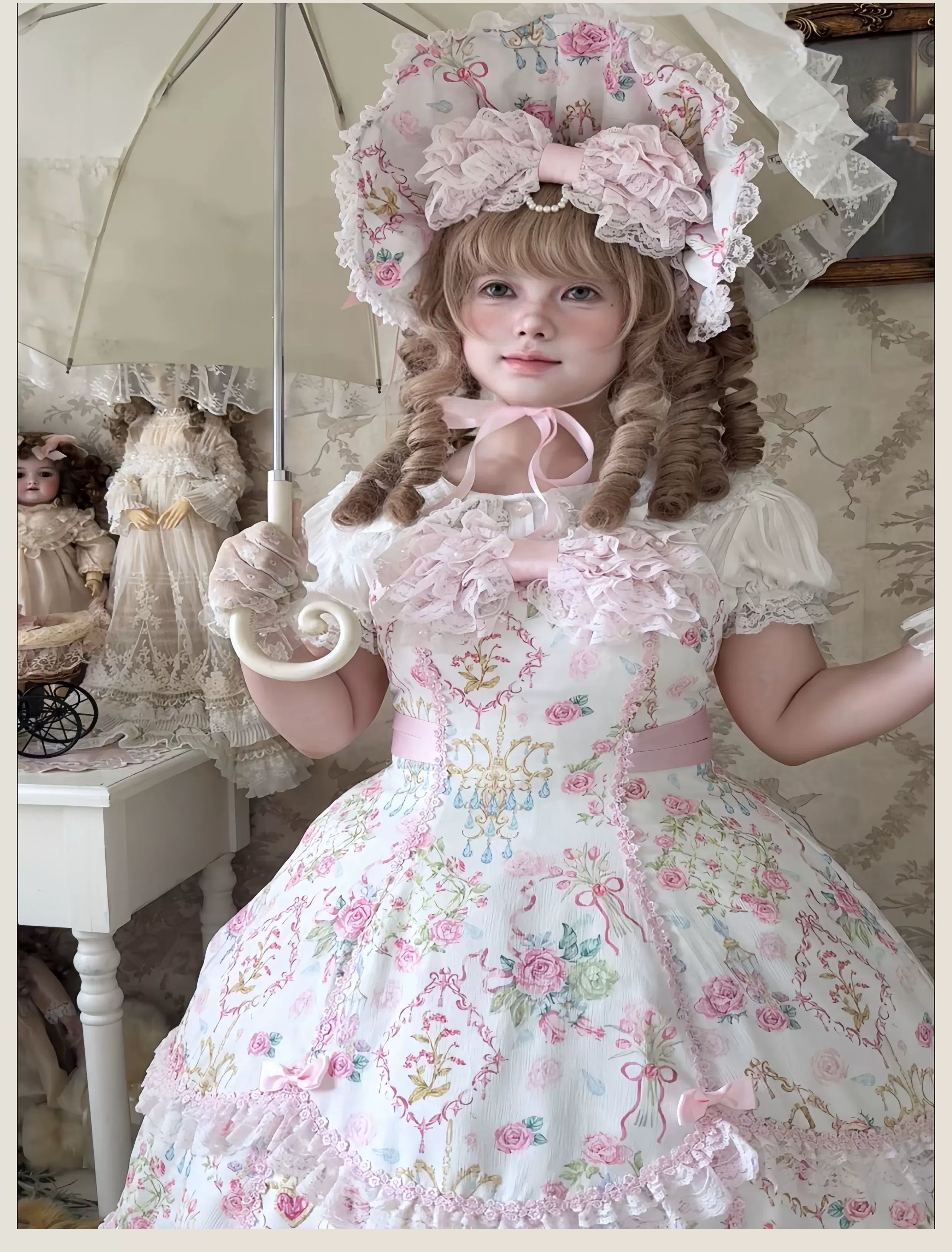 Old School Lolita Peter Pan Collar Blouse with Lace 45504:851237