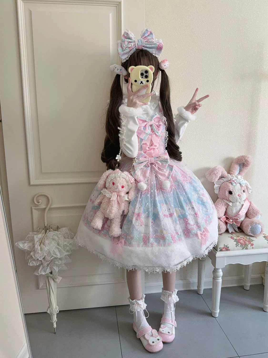 Hanguliang - Candy Mary Cat - Fluffy Sweet Lolita JSK Dress, Kitten Print