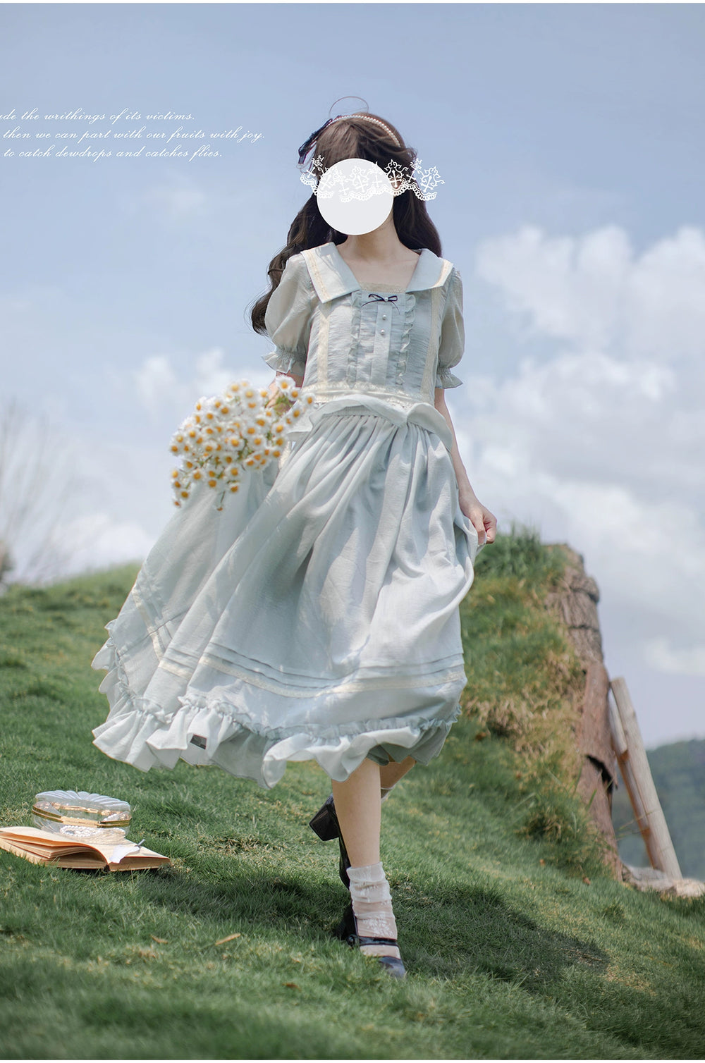 HuTaoMuJK~Iris Memoirs~Retro Lolita Skirt and Navy Collar Short Sleeve Shirt Set   