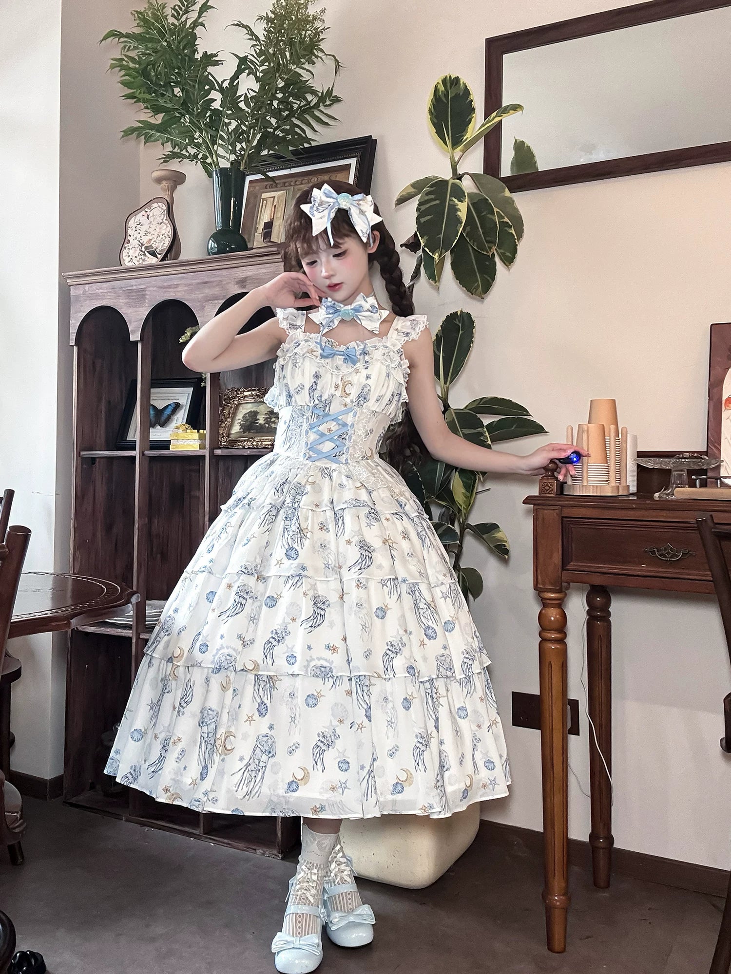 Starry Jellyfish - Printed Classic Lolita JSK Dress, Short Sleeve OP