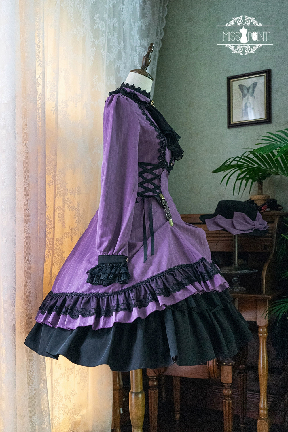 Miss Point~Perintz Manor~Gothic Lolita OP Long Sleeve Retro Lolita Dress 39904:642706