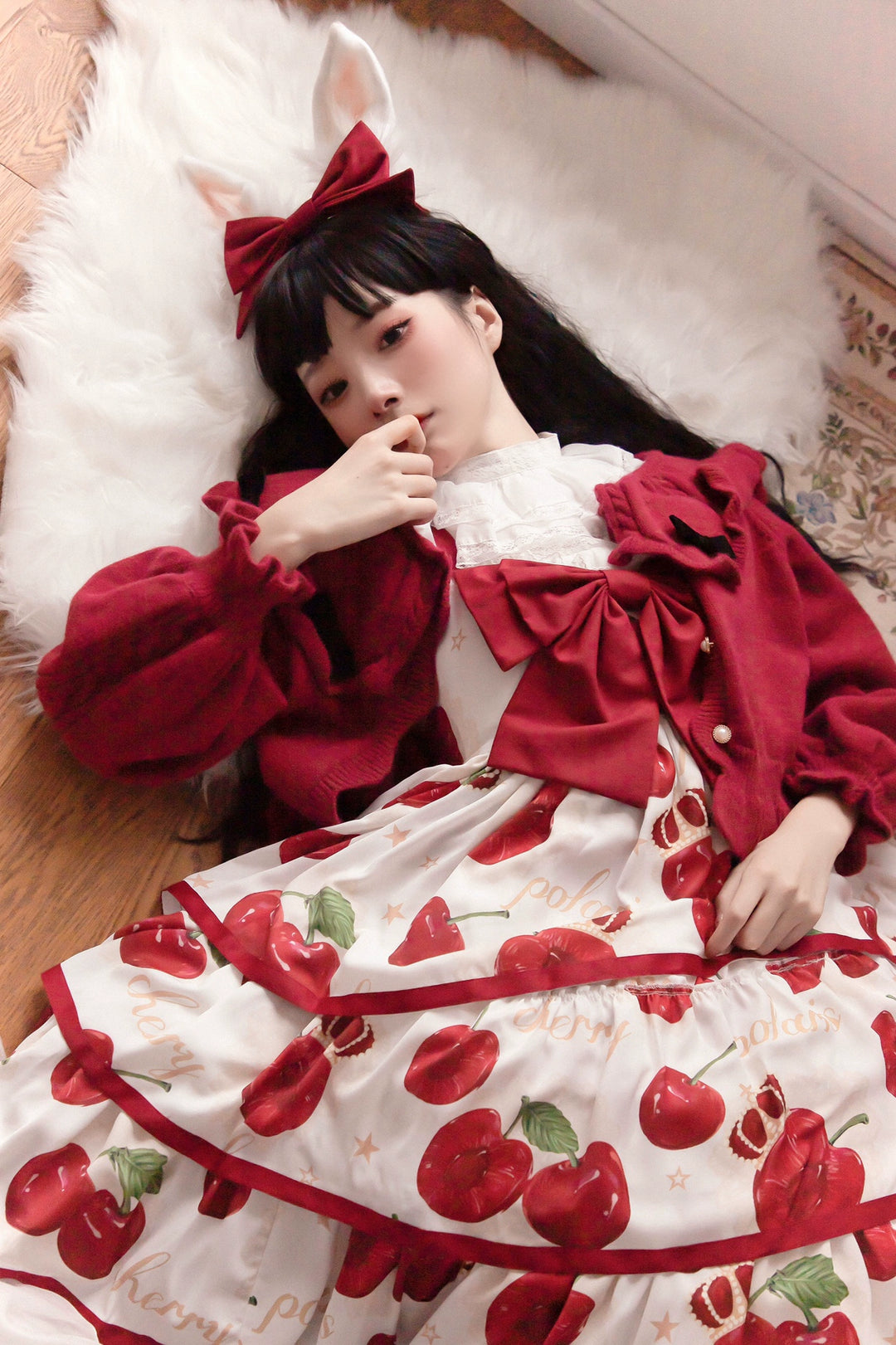 Polaris Lolita~Cherry Crown~Sweet Lolita JSK Three-tiered Skirt Dress