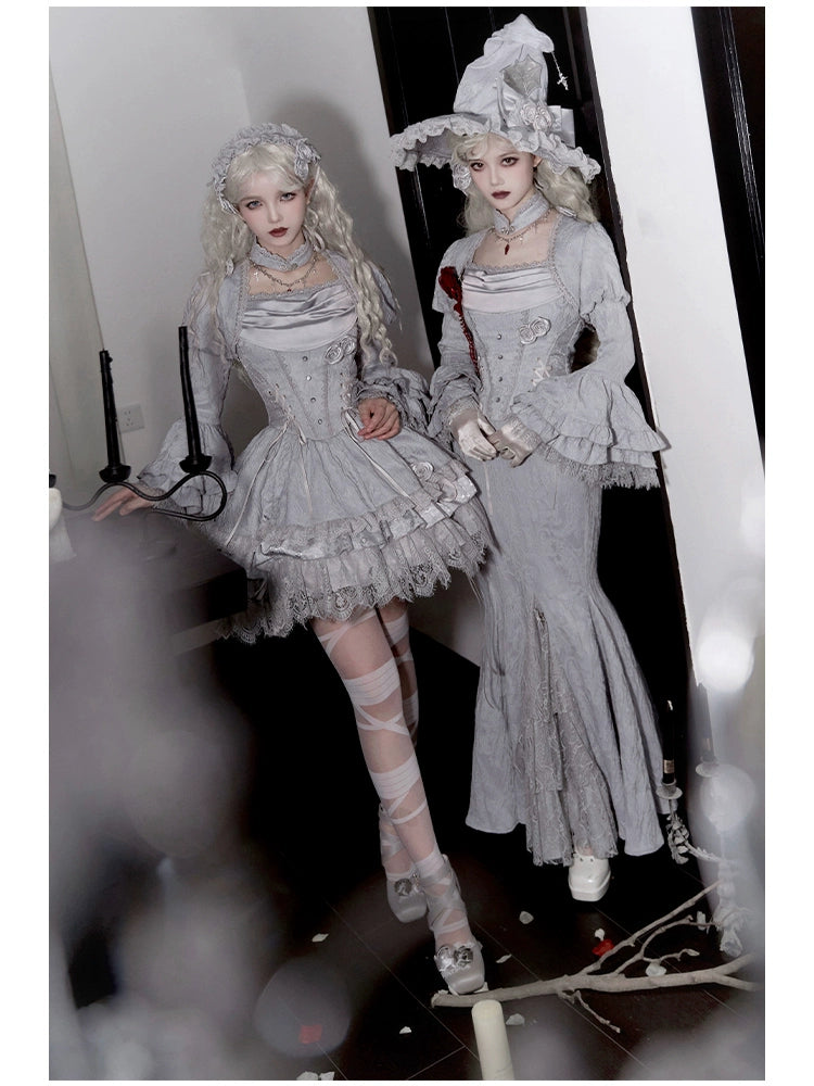 With PUJI~Letter and Poetry · Twilight~Gothic Witch Lolita SK Suit Bodice Mermaid Dress and Jeans