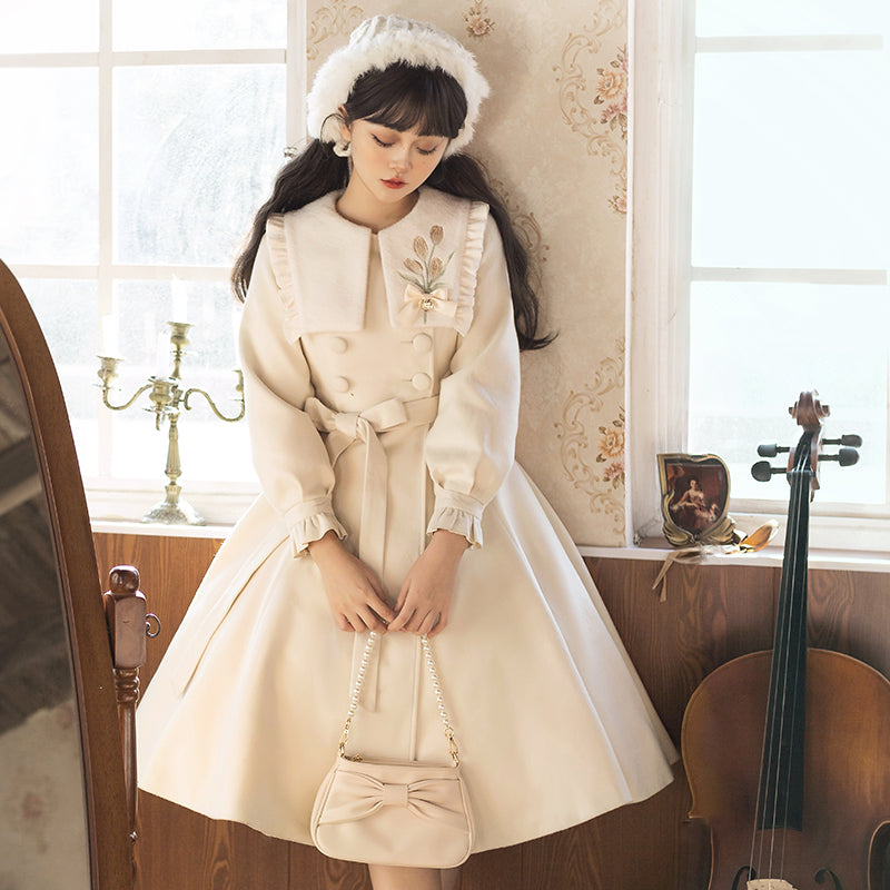 Letters from Unknown Star - Tulip Coat - Winter Elegant Lolita Dress Overcoat S white