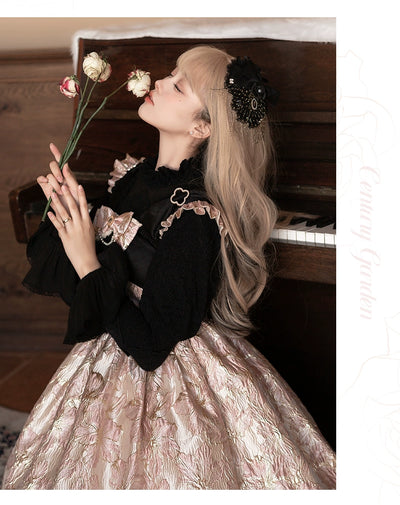 Urtto~Century Garden~Elegant Lolita Blouse Fleece Lined Black Shirt   