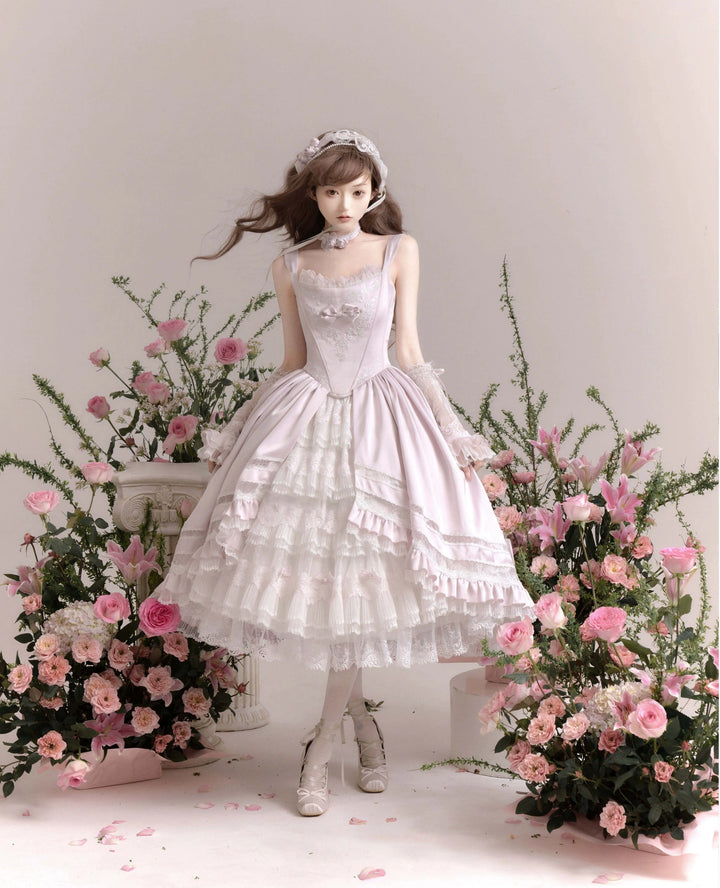 Two Rural Cats~Rose Promise~Classic Lolita JSK Embroidery Jumper Dress Built-in Fishbone