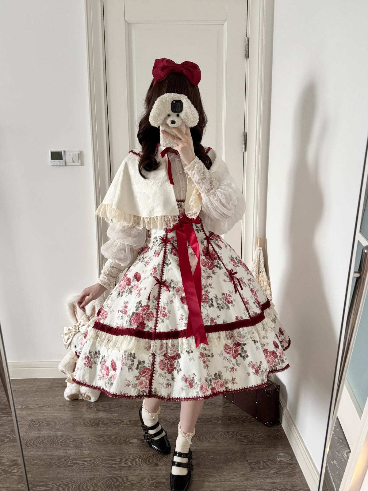 Red Peony - Classic Lolita Bust Support JSK Dress, Floral Print 46004:871750
