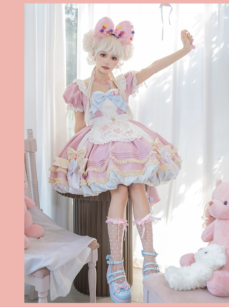 OCELOT~Sweet Lolita Pink Cat Tail OP Dress Set S pink 