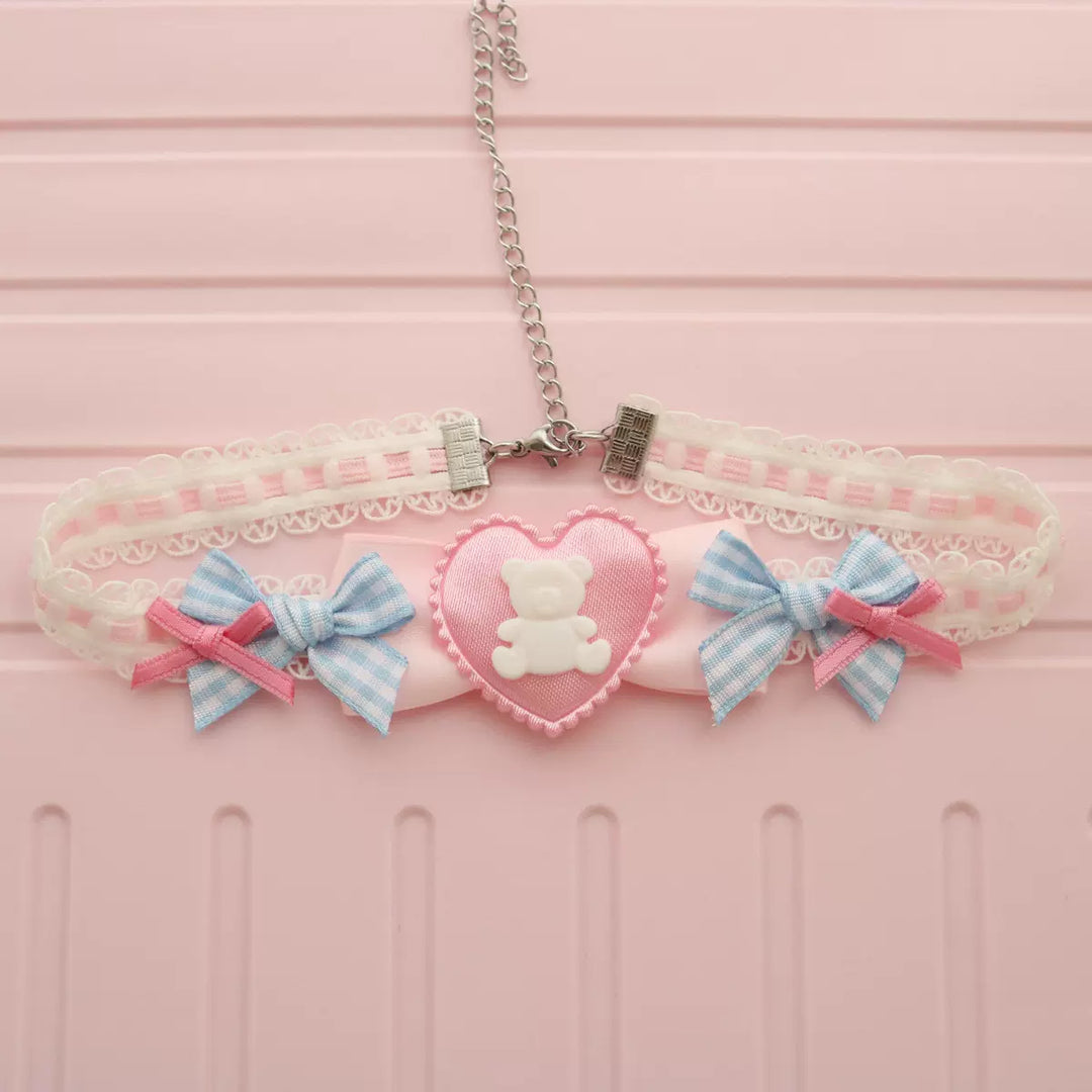 Creamy Bubbles~Sweet Lolita Choker Macaron Colors Bear Heart Necklace   