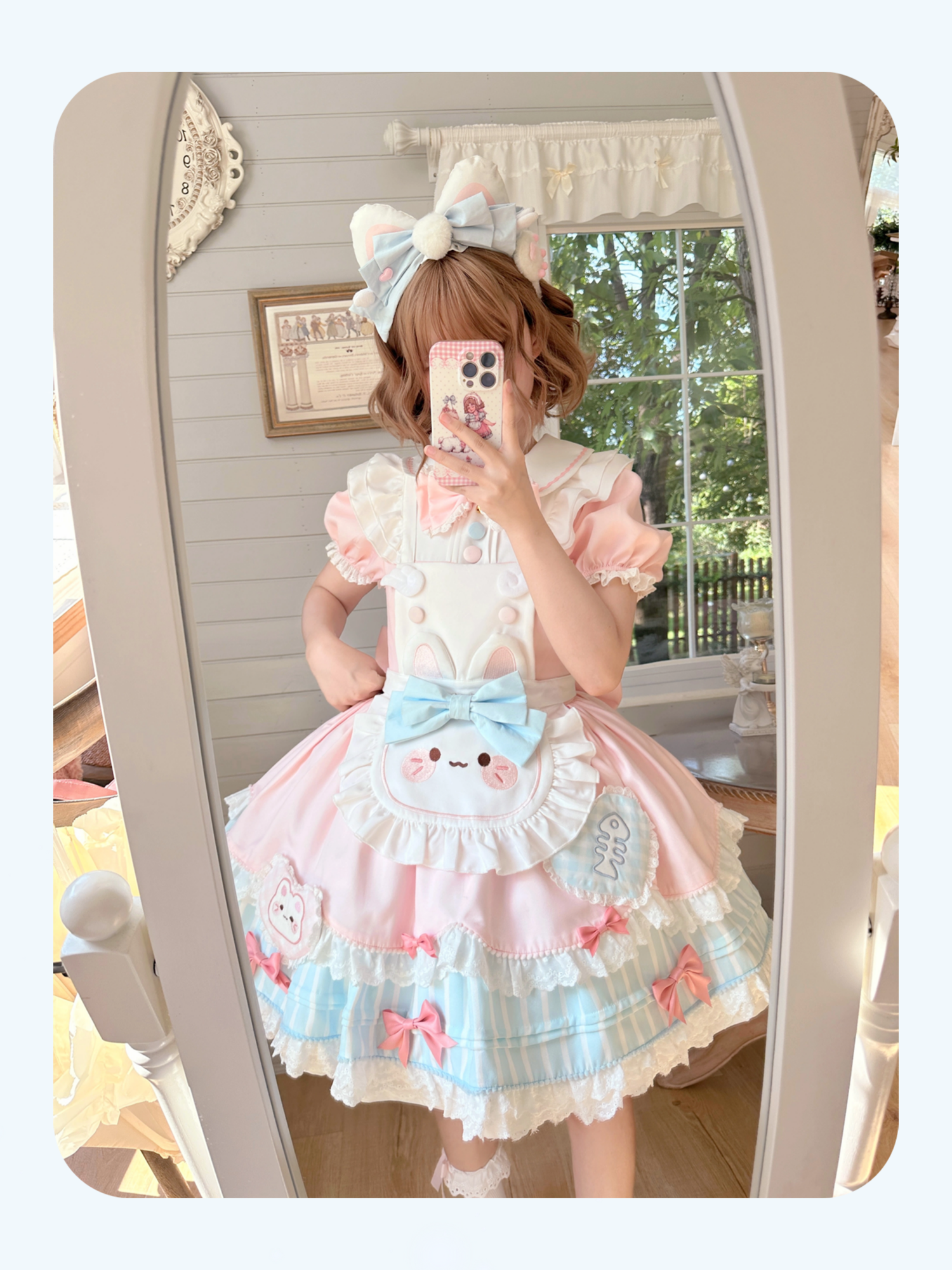 Jiuli Lolita - Nine Meow Bunny - Sweet Lolita Bunny Apron OP Dress, Back Zipper 44098:795719