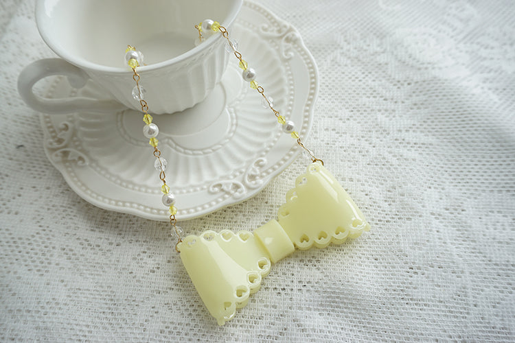 (Buyforme)Cat Tea Party~ Sweet Lolita Bow Ring and Necklace lemon-yellow necklace 15202:199898