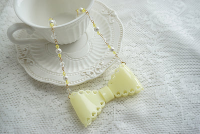 (Buyforme)Cat Tea Party~Handmade Sweet Lolita Beaded Bow Necklace lemon-yellow  