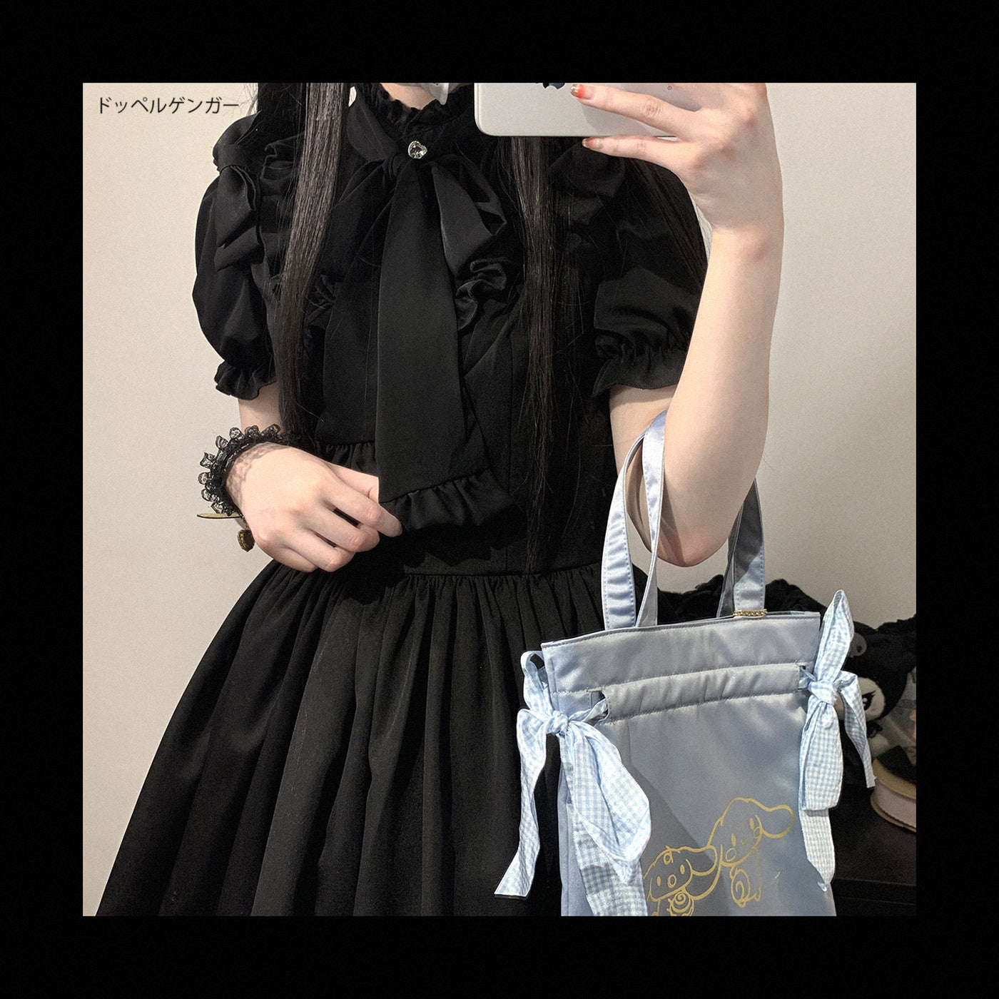 (BFM)KittyBxllet~Dream Crystal~Jirai Kei Lace Stand Collar Ribbon Blouse free size black 