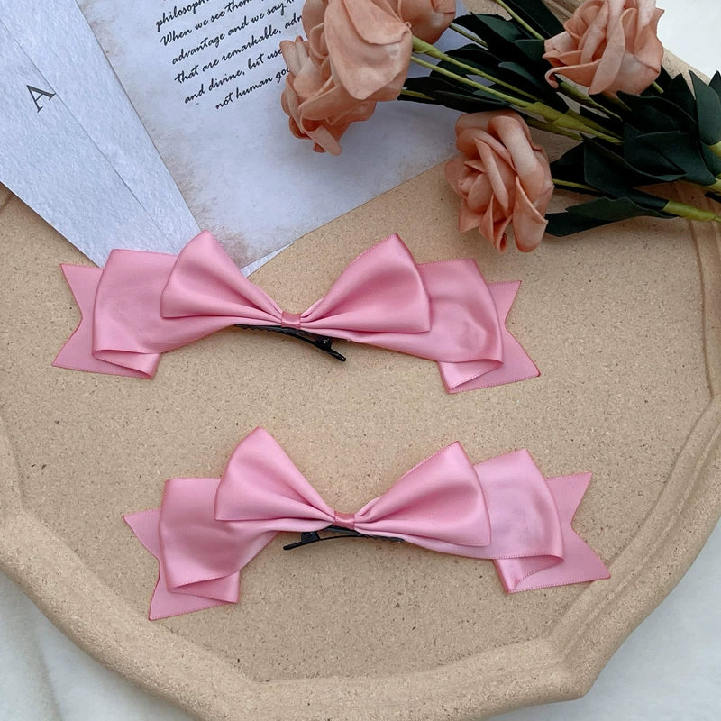 BeiBei Handmade~Kawaii Lolita Hair Clip Bow JK Side Clips Rose pink  