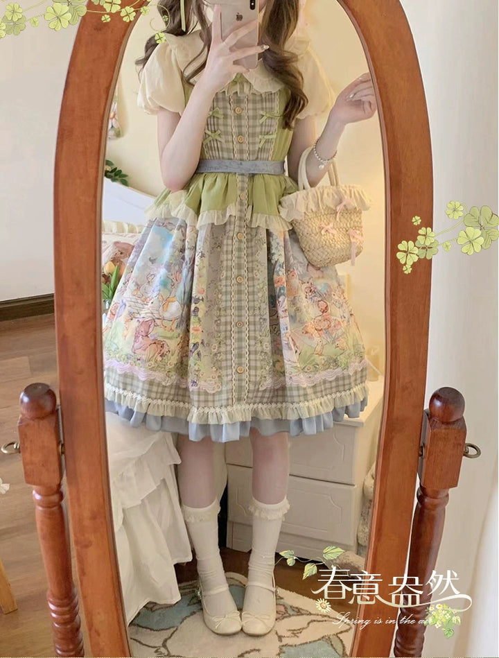 Strawberry Fantasia~Spring In The Air~Sweet Lolita JSK Green Lolita Dress   