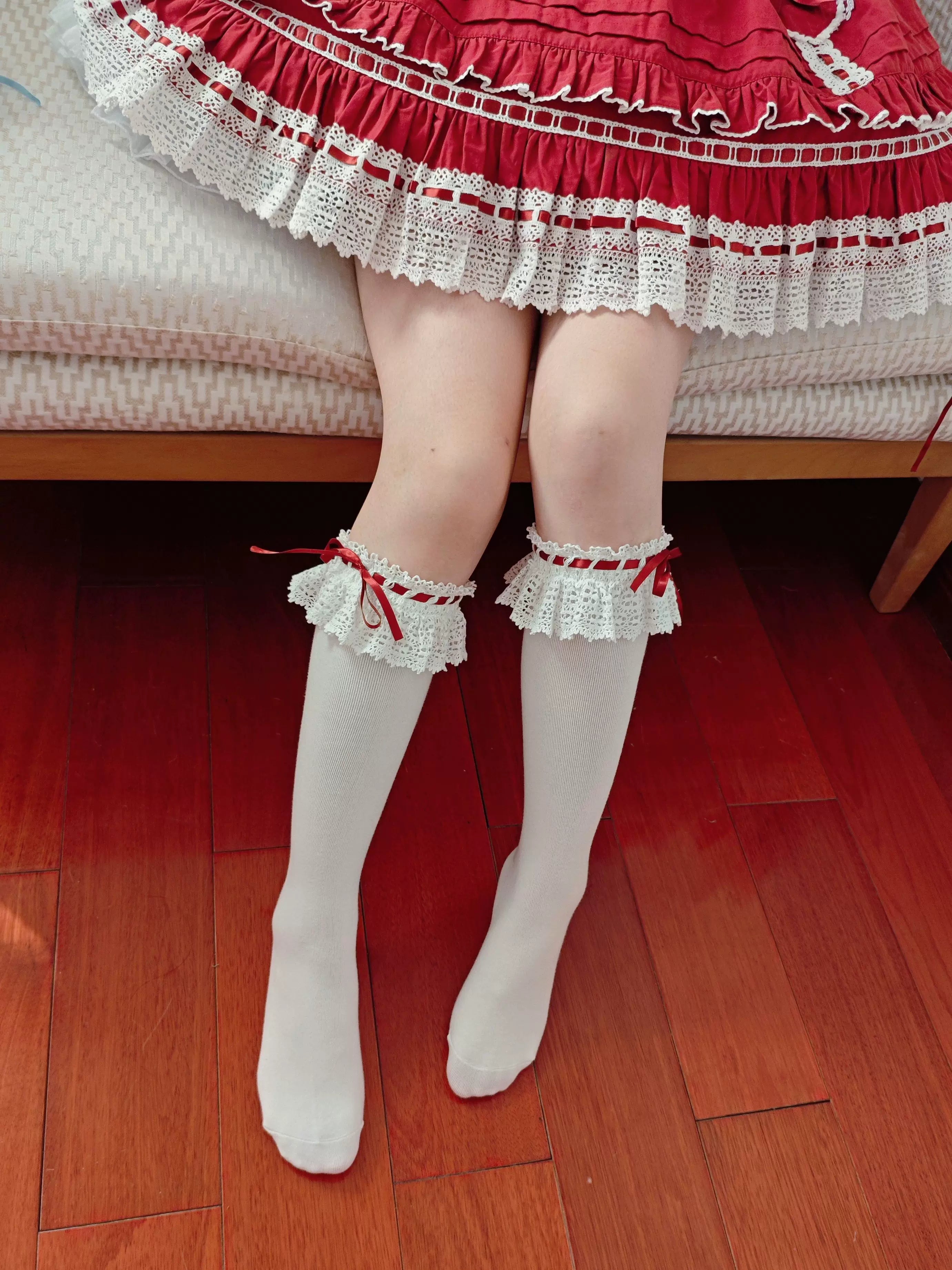 Cotton Old School Lolita White Socks with Colorful Ribbon Bows 45537:853902