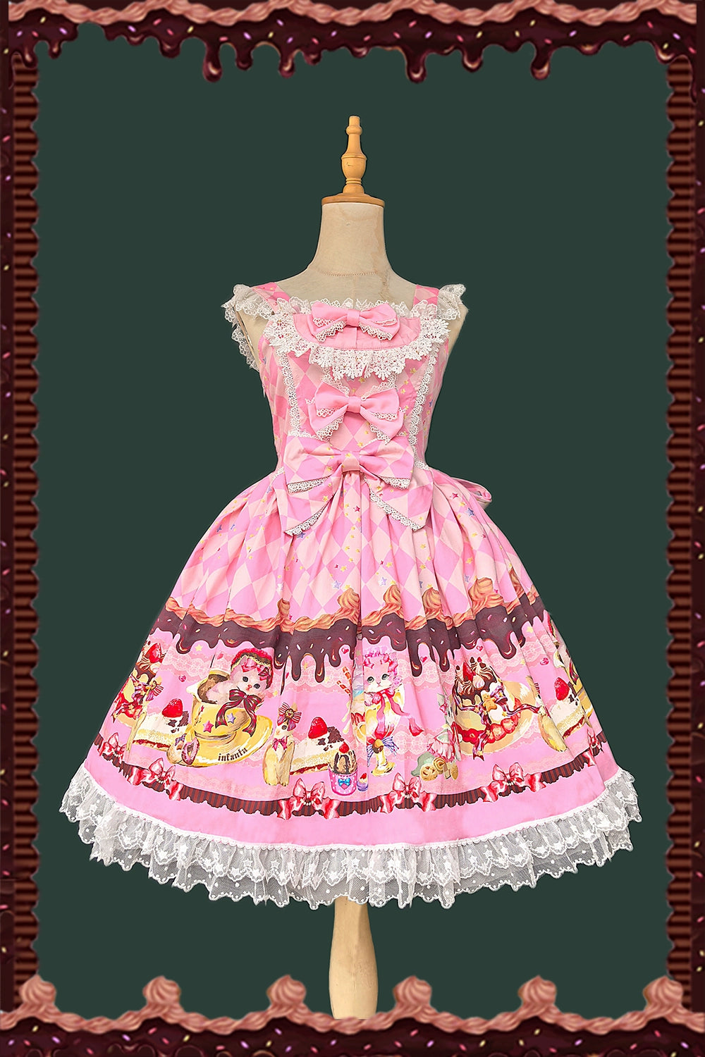 Infanta - Cream Meow - Sweet Lolita JSK, Cat Print (L M S XL) 43769:784924