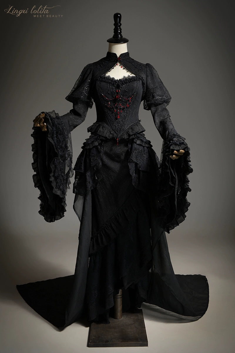 Lingxi Lolita~Lord of the Night~Gothic Lolita Skirt Suit Mermaid Skirt and Fishbone Bodice 42159:730306