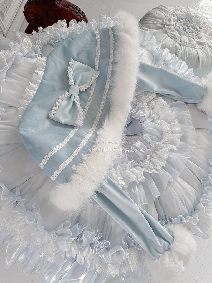 POSHEPOSE~Chuling Swan Lake~Sweet Lolita JSK Set Velvet Blue Dress for Prom 42865:755845