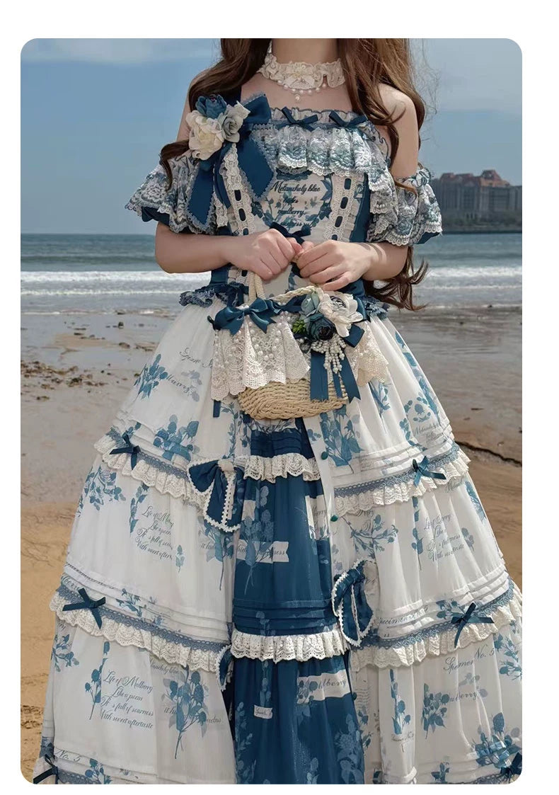 Mulberry Poetry Collection - Plus Size Lolita Printed Top & Skirt Set with Embroidery 45445:847422