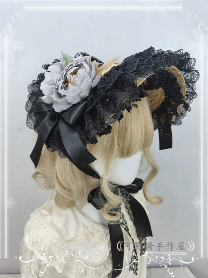 Cocoa Jam~Country Lolita Bonnet Lace Flower Flat Cap Multicolors Customized 36112:524700