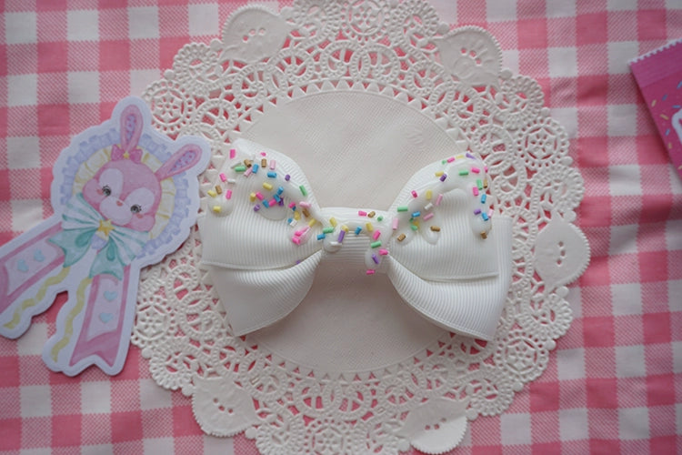 Cat Tea Party - Handmade Sweet Lolita Bow Hair Clip Cute Imitation Cream Cake White