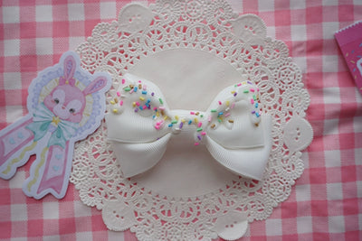 Cat Tea Party~Handmade Sweet Lolita Bow Hair Clip Cute Imitation Cream Cake White  
