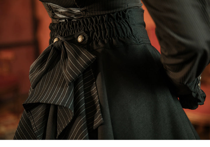 (BFM)Mr. Yi's Steam Continent~Gothic Lolita Skirt Black High-Waisted Leather Waistband Skirt