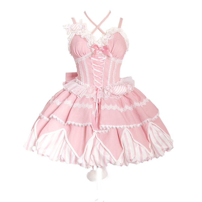 OCELOT~Sweety Gummy~Sweet Lolita JSK Dress Big Bow Flower Bud Lolita Dress S Pink 