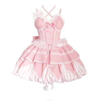 OCELOT~Sweety Gummy~Sweet Lolita JSK Dress Big Bow Flower Bud Lolita Dress S Pink 