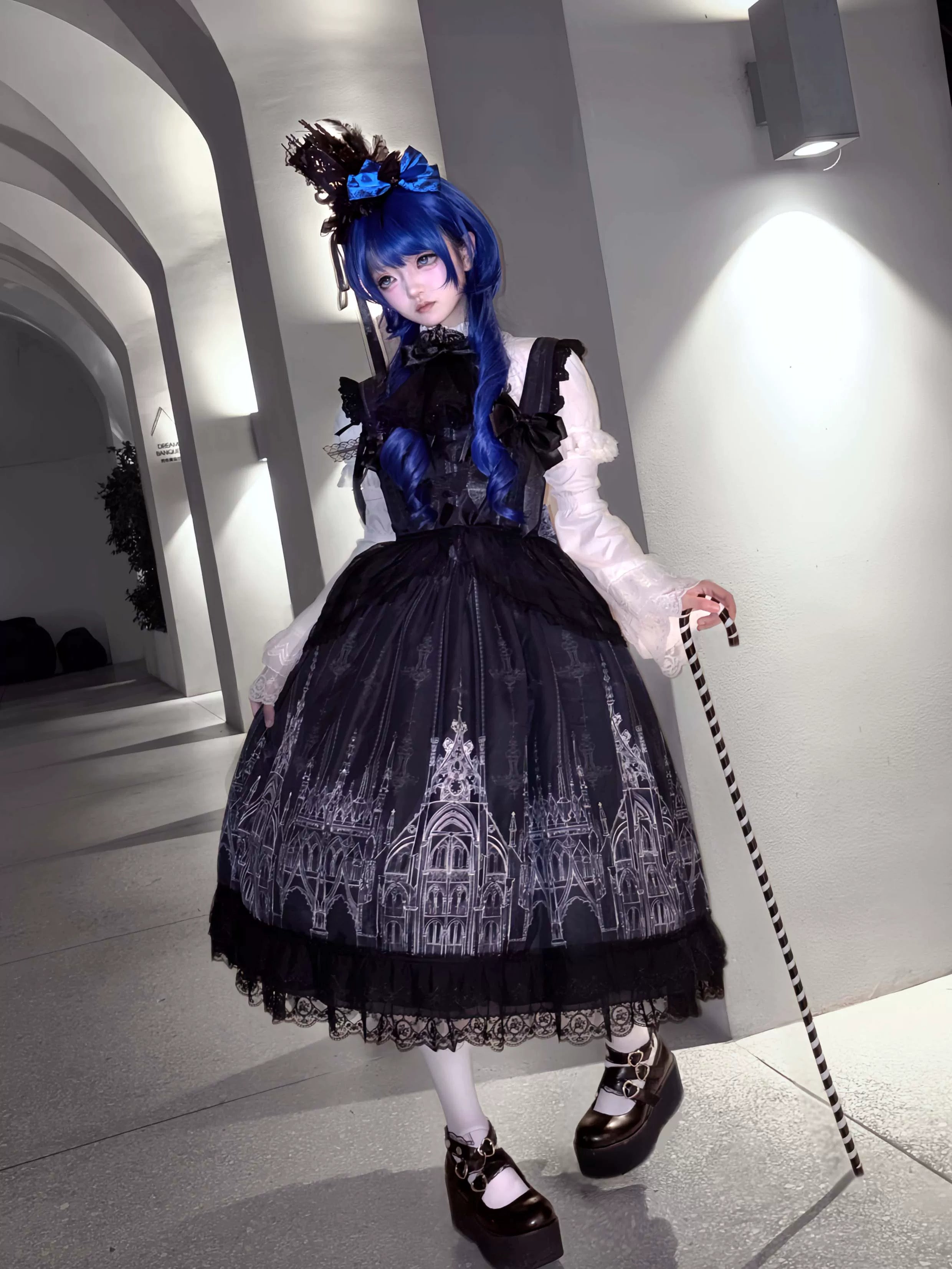 Silent Spire - Gothic Lolita Cathedral Print JSK & OP Dress Set, Side Pockets 45921:868132