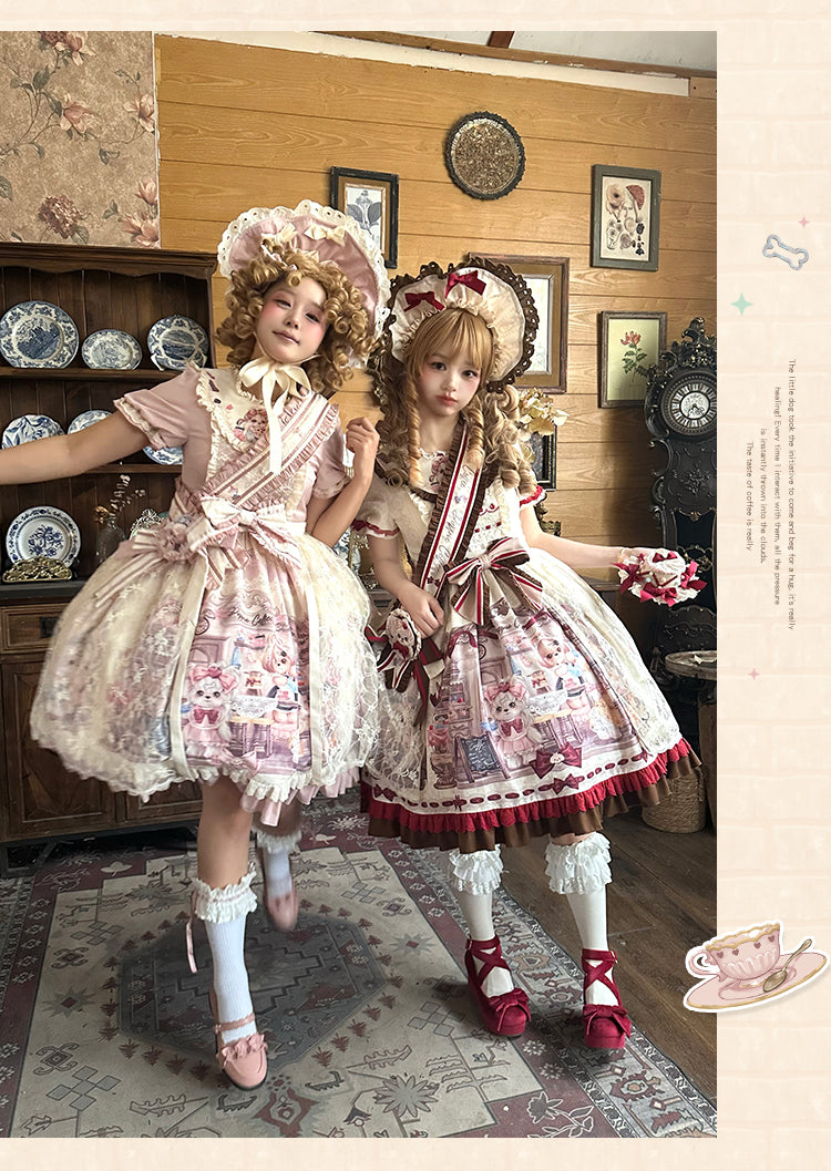 Spireme Cat~Puppy Cafe~Sweet Lolita OP Dress with Lace Skirt Overlay and Accessory 42408:739278