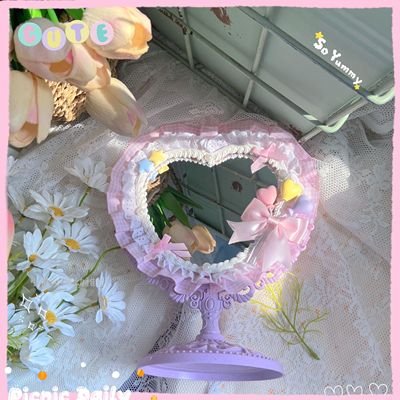 Bear Doll~Sweet Lolita Portable Students Mirror purple+mirror base  
