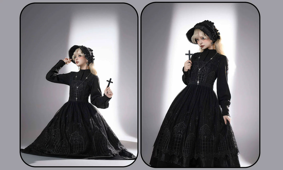 Susin Lolita~Normandy~Gothic Lolita Bust-Supporting JSK Nun Lolita OP Dress 41698:710964