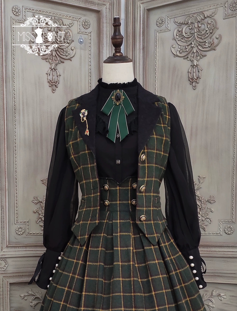 (BFM)Miss Point~Rose~Elegant Lolita Pliad Print Vest Customized L dark green grid (L) 32510:385486