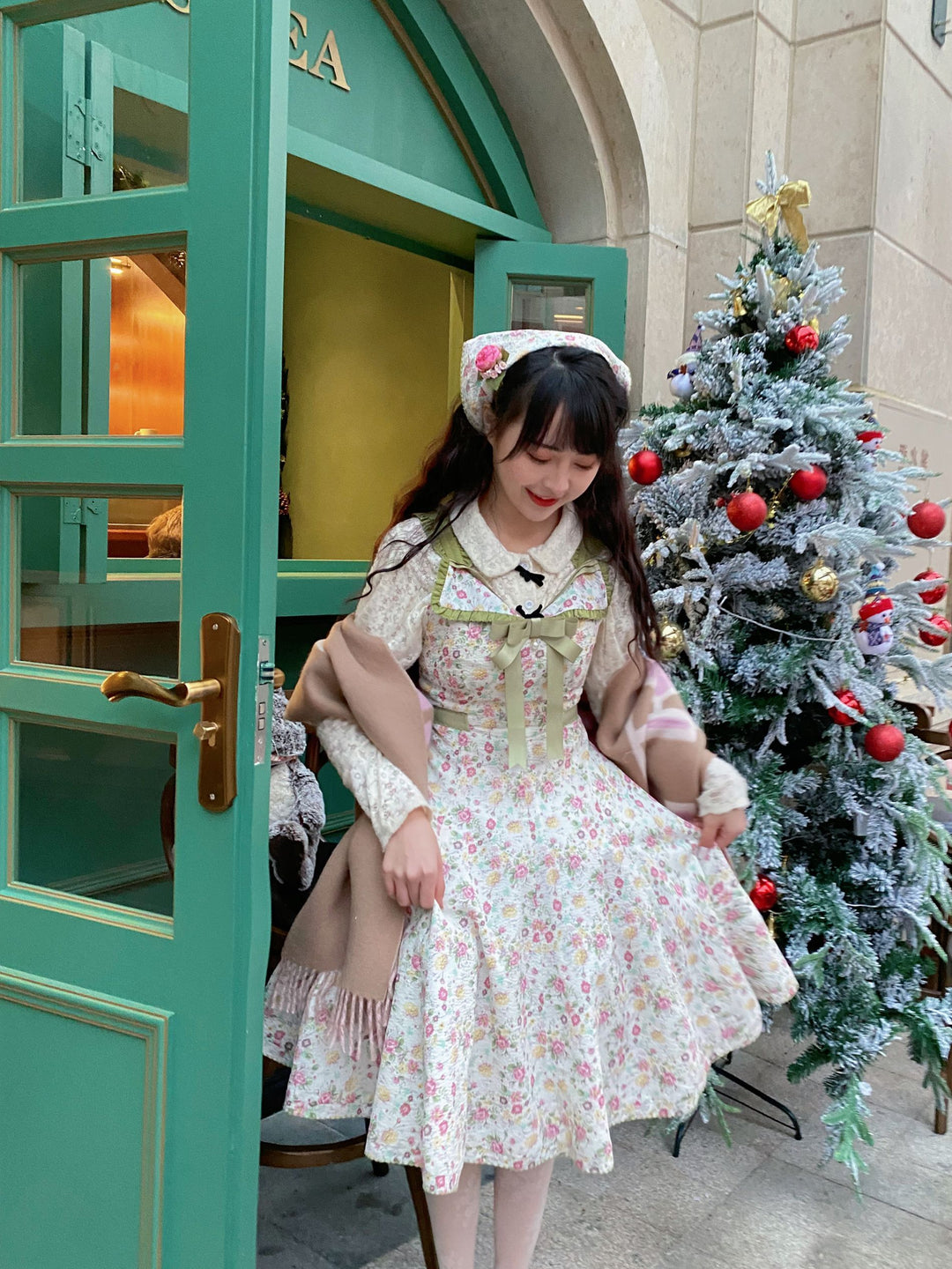 (BFM)TCutey~Enchanting~Sweet Lolita JSK Dress Floral Print High Waist Lolita Dress S Green 