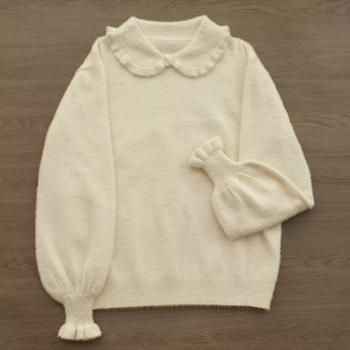 MIST~Kawai Lolita War Turtleneck Knitwear S Apricot (Peter Pan Collar) 